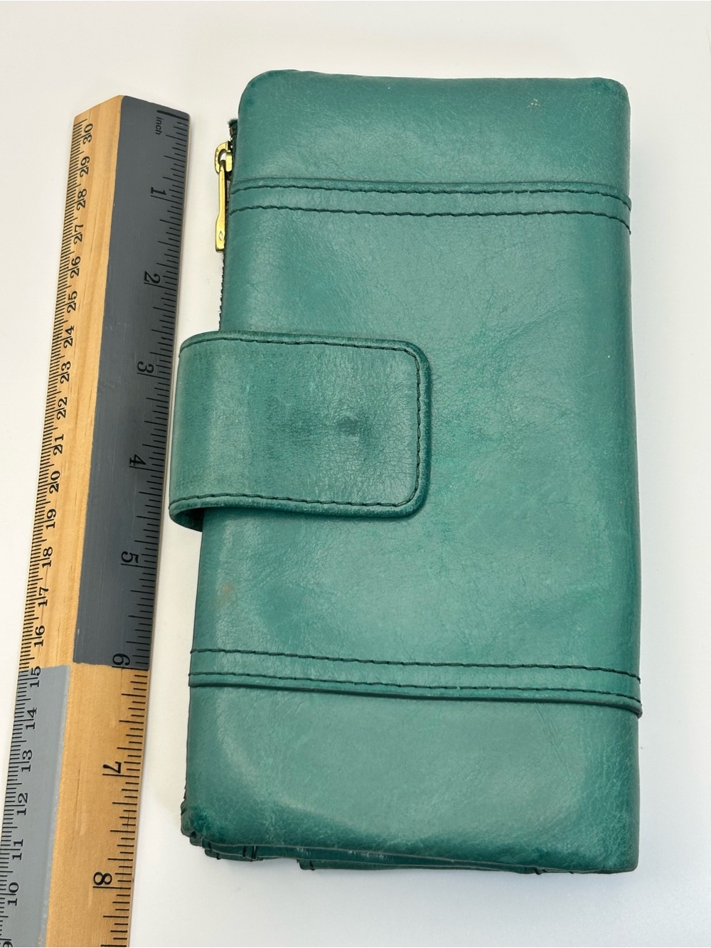 Vintage Fossil Ellis Green Leather Women's Clutch Wallet Multi-slots Zip Snap - Picture 9 of 12